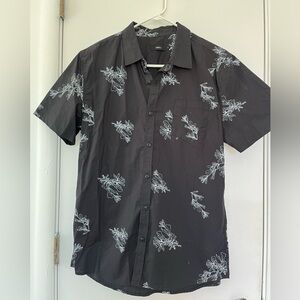 Swell Black Short-Sleeve Button-Down Shirt with White Floral Print